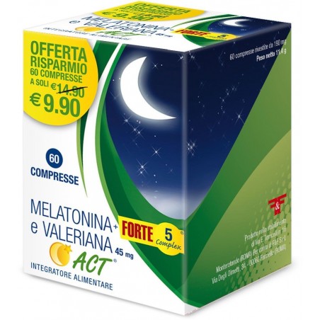 Act Melatonina E Valeriana Forte 5 Complex 60 Compresse - Integratori per dormire - 924451913 - Linea Act - € 9,90