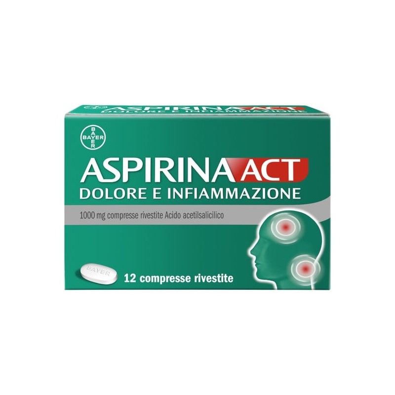 Aspirina Act 1000 Mg Dolore E Infiammazione 12 Compresse Rivestite - Farmaci per dolori muscolari e articolari - 044095038 - ...