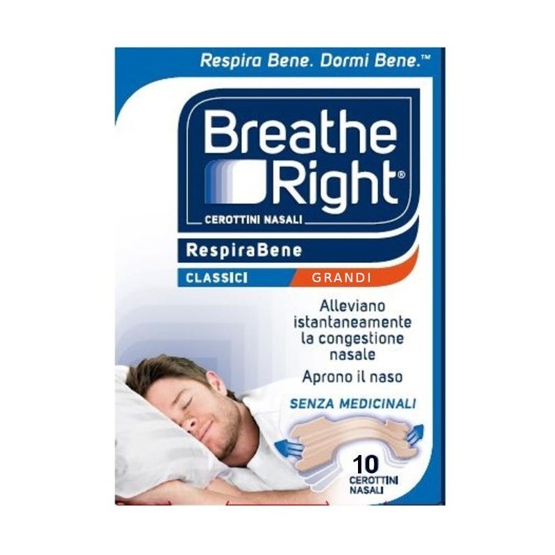 Breathe Right RespiraBene Cerotti Nasali Classici Grandi 10 Pezzi - Russare - 982483570 - Breathe Right - € 8,30