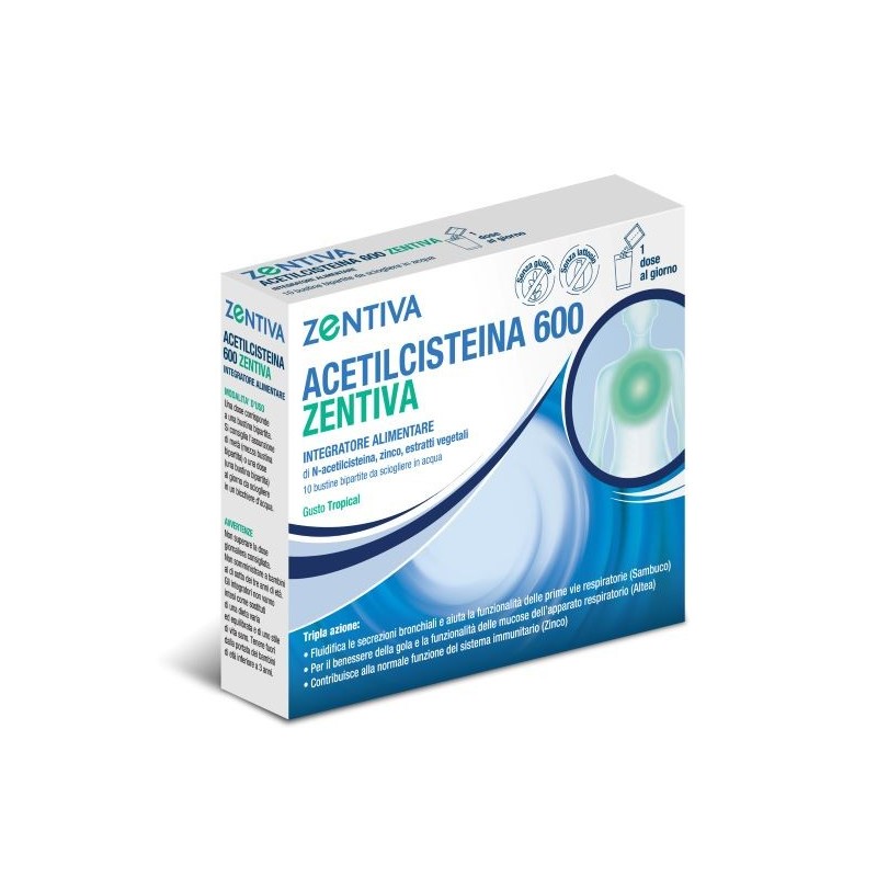 Zentiva Acetilcisteina 600 Integratore Per Vie Respiratorie 10 Bustine - Integratori - 974946473 - Zentiva Italia - € 4,84