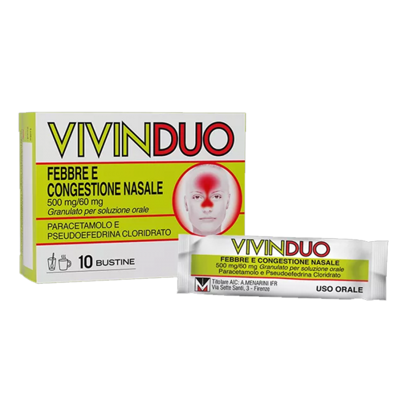 Vivinduo 500 Mg/60 Mg Febbre E Congestione Nasale 10 Bustine - Farmaci per febbre (antipiretici) - 044921029 - Vivin - € 10,90
