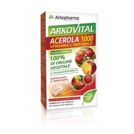 Arkofarm Arkovital Acerola 1000 30 Compresse Masticabili - Integratori per difese immunitarie - 904213410 - Arkofarm - € 8,10