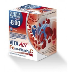 Vita Act Ferro + Vitamina C Per Stanchezza e Affaticamento C 60 Capsule - Vitamine e sali minerali - 971752098 - Act - € 5,32