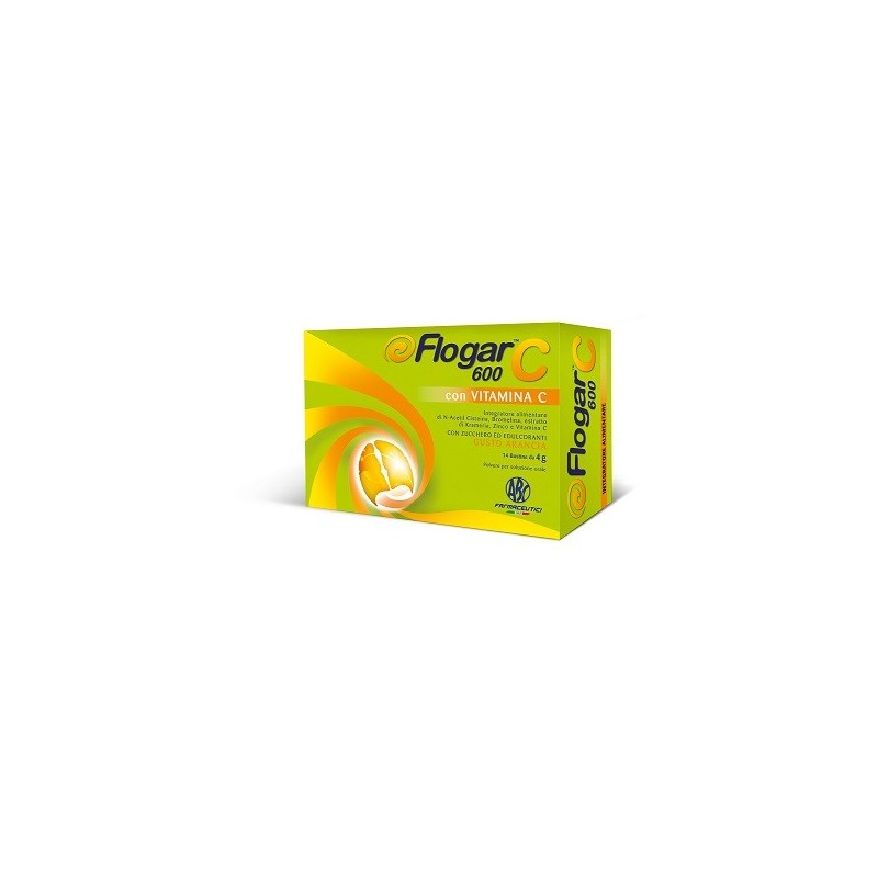 Abc Farmaceutici Flogar C 600 Con Vitamina C 14 Bustine Gusto Arancia - Integratori per apparato respiratorio - 970290387 - A...