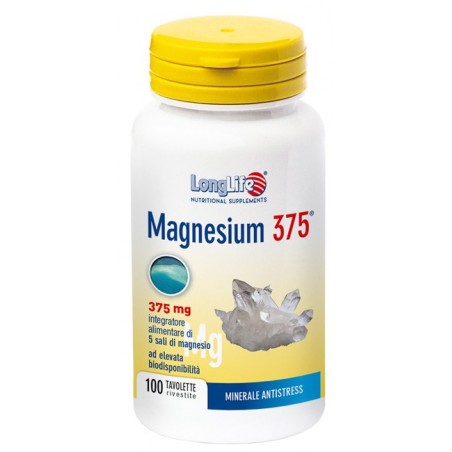 Longlife Magnesium 375 per Stanchezza e Stress 100 Tavolette - Integratori di magnesio - 908224431 - Longlife - € 17,15