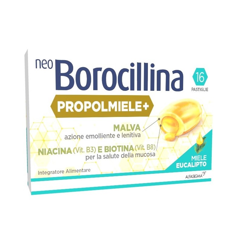 Alfasigma Neoborocillina Propolmiele+ Miele/eucalipto 16 Pastiglie - Prodotti fitoterapici per raffreddore, tosse e mal di go...