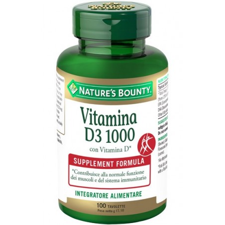 Nature's Bounty Vitamina D3/1000 100 Tavolette Nature's Bounty - 1 Nature's Bounty Vitamina D3/1000 100 Tavolette Nature's Bounty - 1