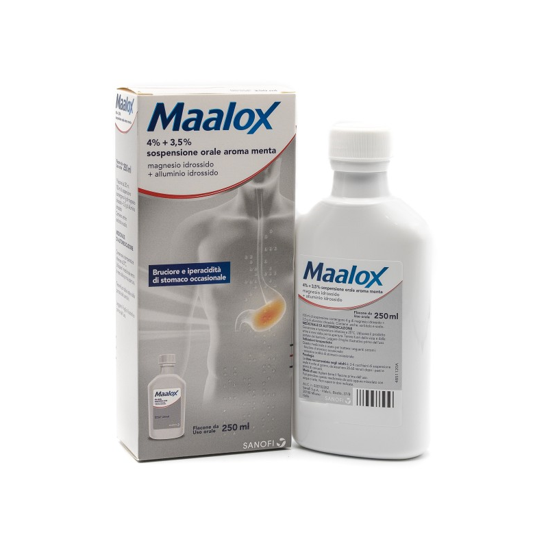 Maalox 4% + 3,5% Sospensione Orale Aroma Menta 250 Ml - Farmaci per bruciore e acidità di stomaco - 020702282 - Maalox - € 12,95