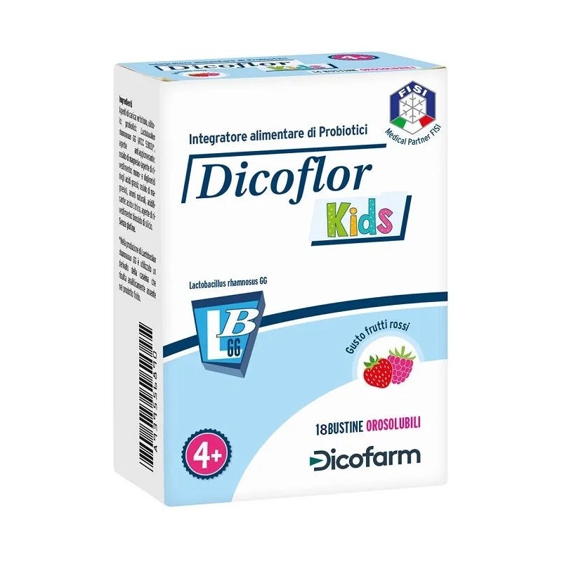 Dicoflor Kids Integratore di Probiotici 18 Bustine Frutti Rossi - Fermenti lattici per bambini - 945222812 - Dicoflor - € 17,56