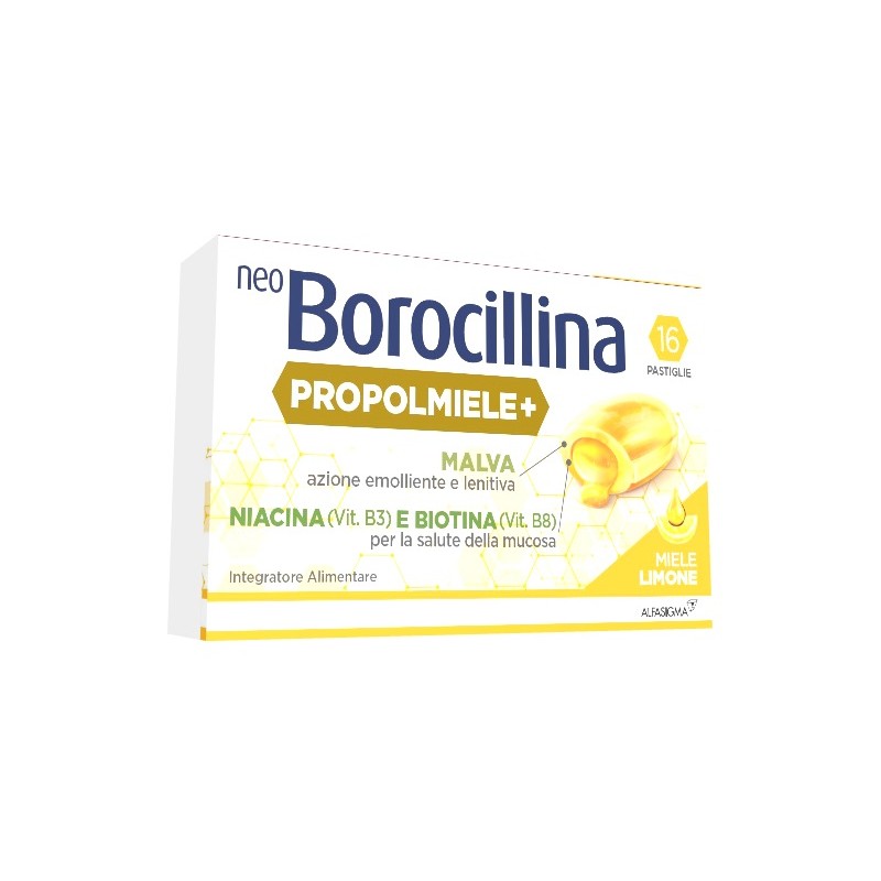 Alfasigma Neoborocillina Propolmiele+ Miele/limone 16 Pastiglie - Prodotti fitoterapici per raffreddore, tosse e mal di gola ...