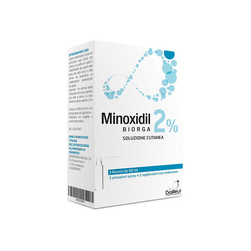 Minoxidil Biorga 2% Soluzione Cutanea 3 Flaconcini Da 60 Ml - Farmaci per alopecia - 042311047 - Minoxidil Biorga - € 38,91