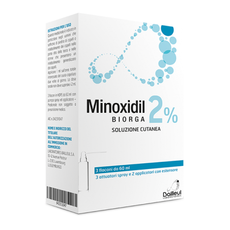 Minoxidil Biorga 2% Soluzione Cutanea 3 Flaconcini Da 60 Ml - Farmaci per alopecia - 042311047 - Minoxidil Biorga - € 39,05