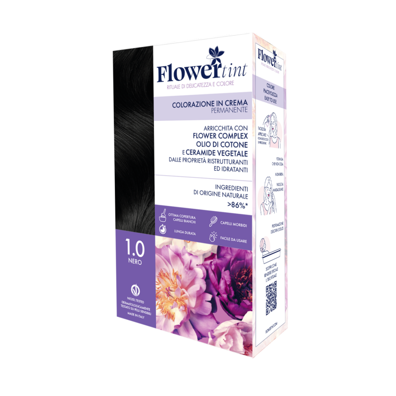Purobio FlowerTint Colorazione in Crema Permanente 1.0 Nero - Tinte e colorazioni per capelli - 940531597 - Flowertint - € 7,99