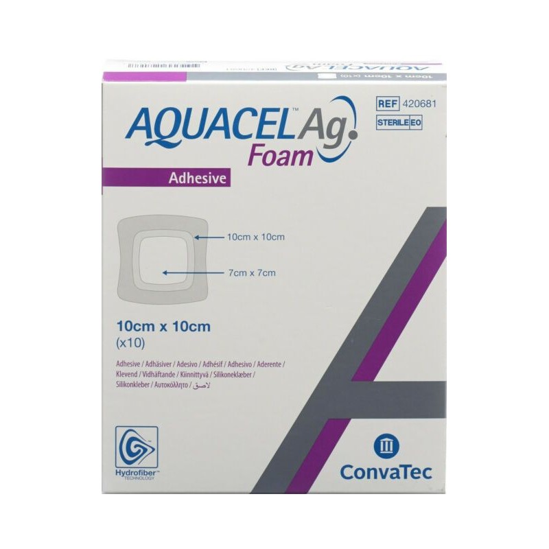 Aquacel Ag Foam Adesivo Medicazioni in Schiuma di Poliuretano 10x10 cm 10 Pezzi - Medicazioni - 924721929 - Aquacel - € 88,64