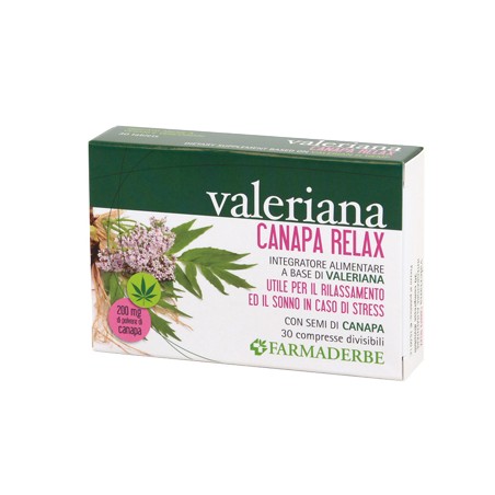 Farmaderbe Valeriana Canapa Relax 30 Compresse Divisibili - Integratori per umore, anti stress e sonno - 977485390 - Farmader...