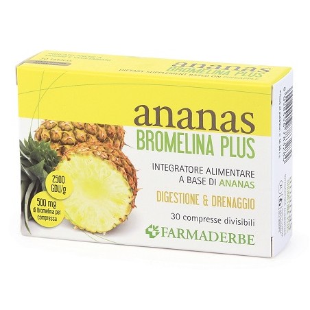Farmaderbe Ananas Bromelina Plus 30 Compresse - Integratori drenanti e pancia piatta - 971753797 - Farmaderbe - € 11,52
