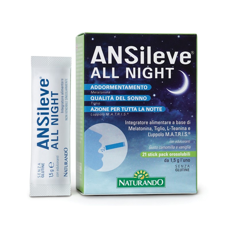Naturando Ansileve All Night 21 Stick Pack Orosolubili - Integratori per umore, anti stress e sonno - 982848475 - Naturando -...