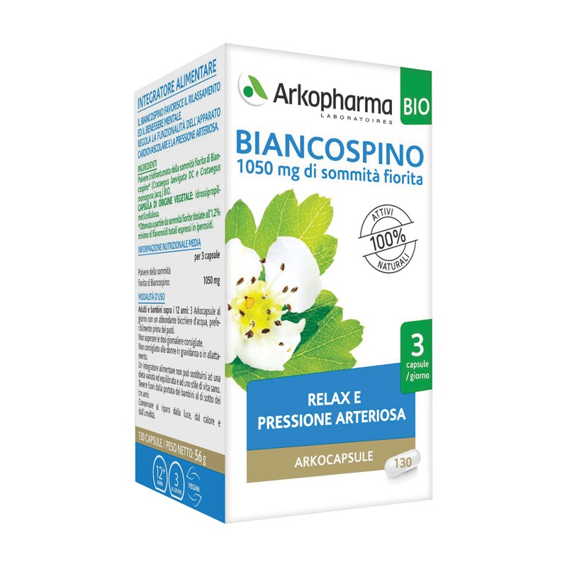 Arkofarm Arko Capsule Biancospino Bio 130 Capsule - Integratori per umore, anti stress e sonno - 980542942 - Arkofarm - € 20,58