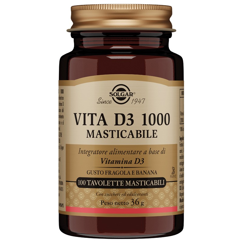 Solgar Vita D3 1000 Difese gusto fragola banana 100 tavolette Solgar - 1