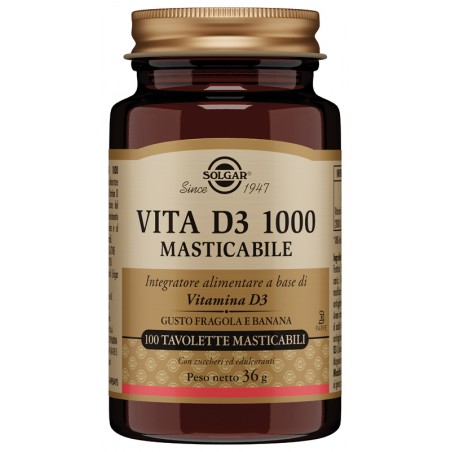 Solgar Vita D3 1000 Difese gusto fragola banana 100 tavolette Solgar - 1 Solgar Vita D3 1000 Difese gusto fragola banana 100 tavolette Solgar - 1