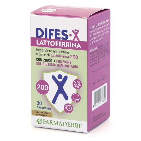 Farmaderbe Difes X Lattoferrina 200 30 Compresse Farmaderbe - 1 Farmaderbe Difes X Lattoferrina 200 30 Compresse Farmaderbe - 1