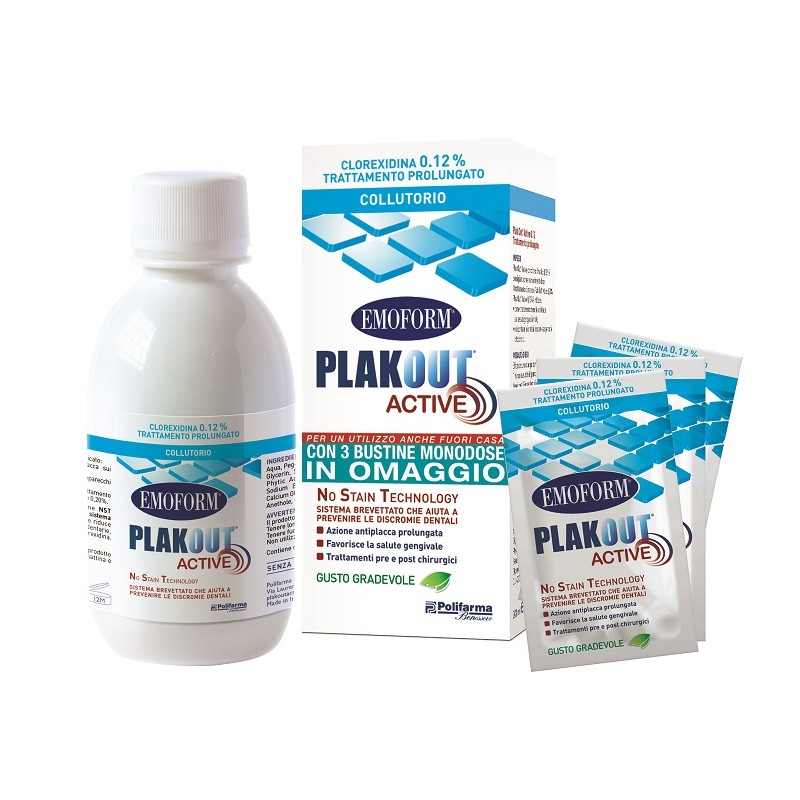 Polifarma Benessere Emoform Plakout Active 0,12% 200 Ml + 3 Buste - Igiene orale - 981485042 - Polifarma Benessere - € 6,31