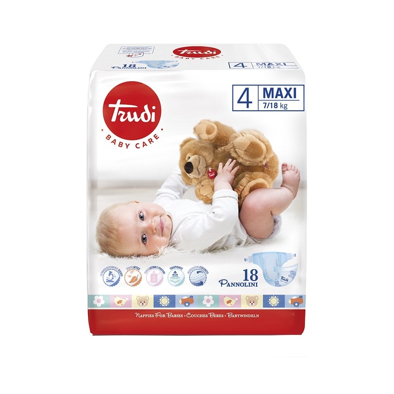 S. I. L. C. Trudi Baby Care Pannolino Bambini Maxi 7/18 Kg 18 Pezzi - Pannolini - 982463224 - Silc - € 5,14