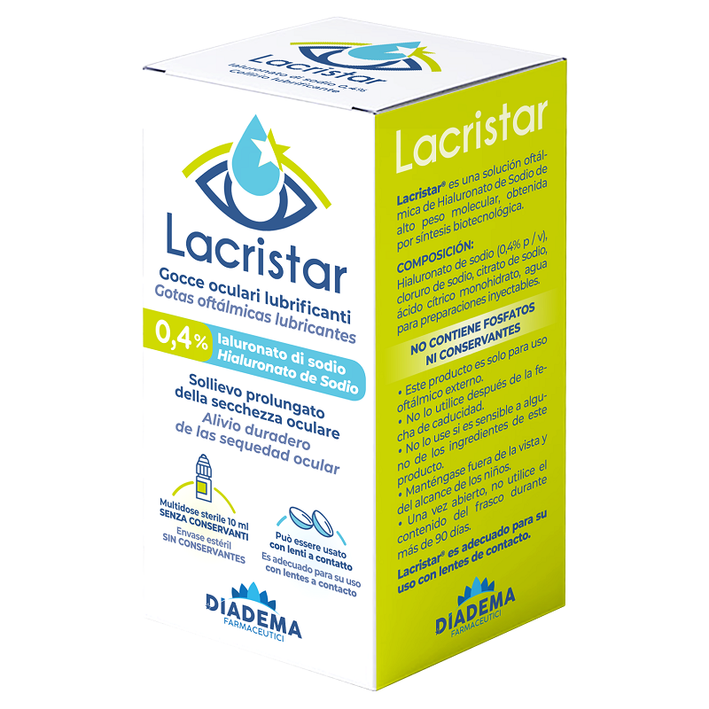 Diadema Farmaceutici Lacristar Gocce Oculari Lubrificanti 0,4% Ialuronato Di Sodio Multidose 10 Ml - Gocce oculari - 98379489...