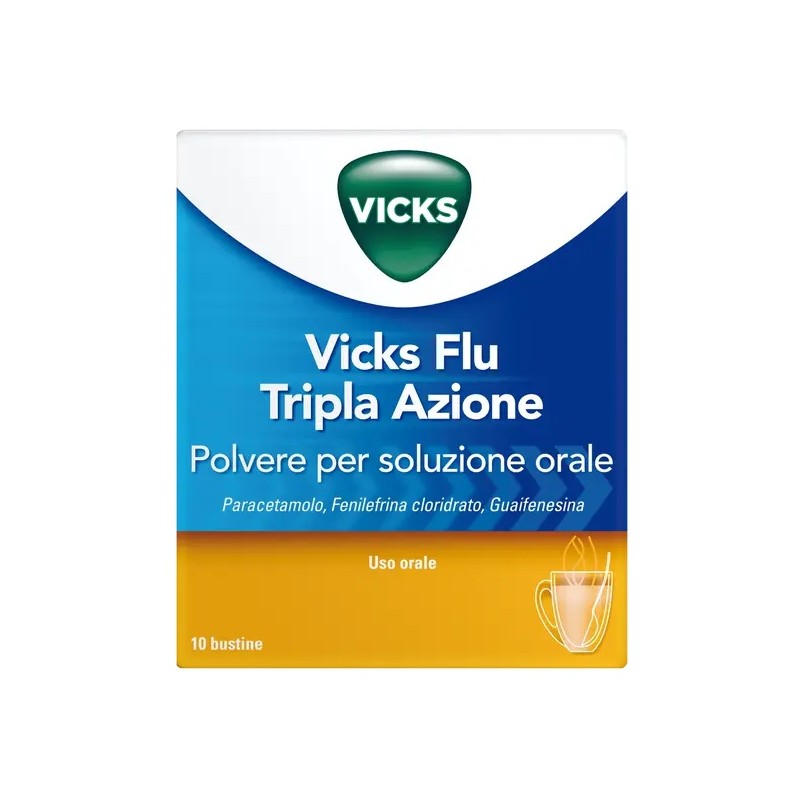 Vicks Flu Tripla Azione Polvere Per Soluzione Orale 10 Bustine - Farmaci per febbre (antipiretici) - 039773027 - Vicks - € 5,36