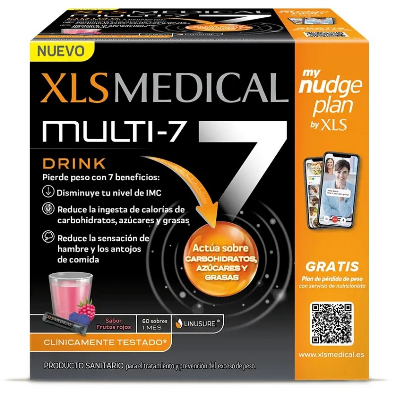 XLS Medical Multi-7 Drink Favorisce Perdita di Peso con Linusure 60 Bustine - Integratori per dimagrire ed accelerare metabol...