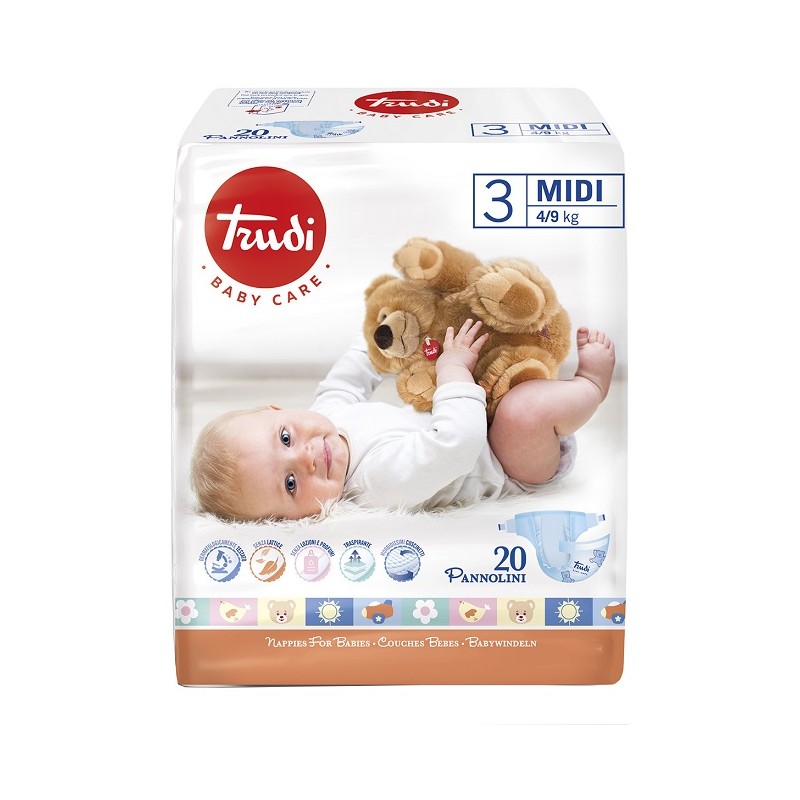 S. I. L. C. Trudi Baby Care Pannolino Bambini Midi 4/9 Kg 20 Pezzi - Pannolini - 982463212 - Silc - € 5,22