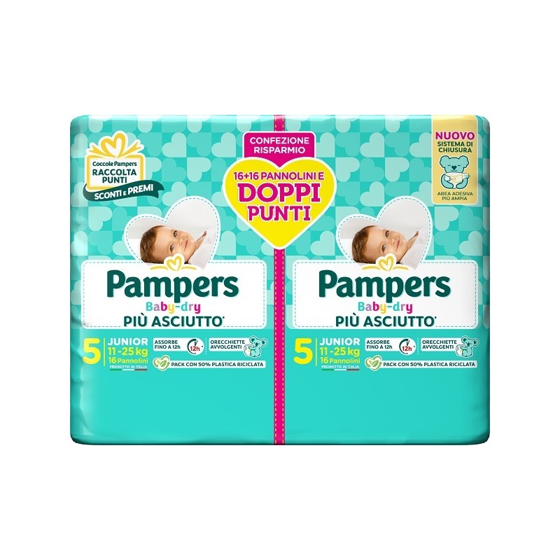 Fater Pampers Baby Dry Pannolino Duo Downcount Junior 32 Pezzi - Pannolini - 985995808 - Fater - € 11,64