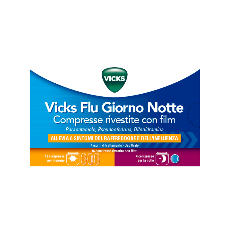 Procter & Gamble Vicks Flu Giorno Notte 12+4 Compresse - Farmaci per febbre (antipiretici) - 046545012 - Vicks - € 8,27