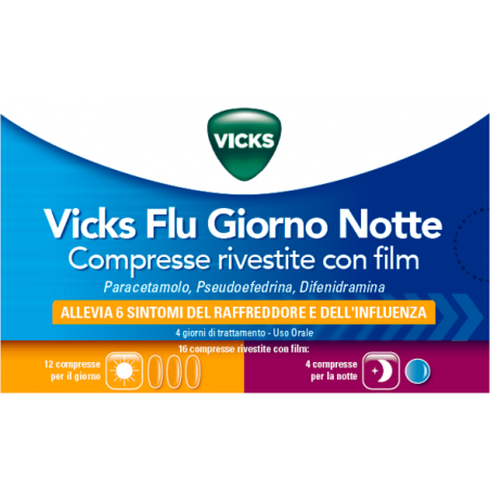 Procter & Gamble Vicks Flu Giorno Notte 12+4 Compresse - Farmaci per febbre (antipiretici) - 046545012 - Vicks - € 8,27