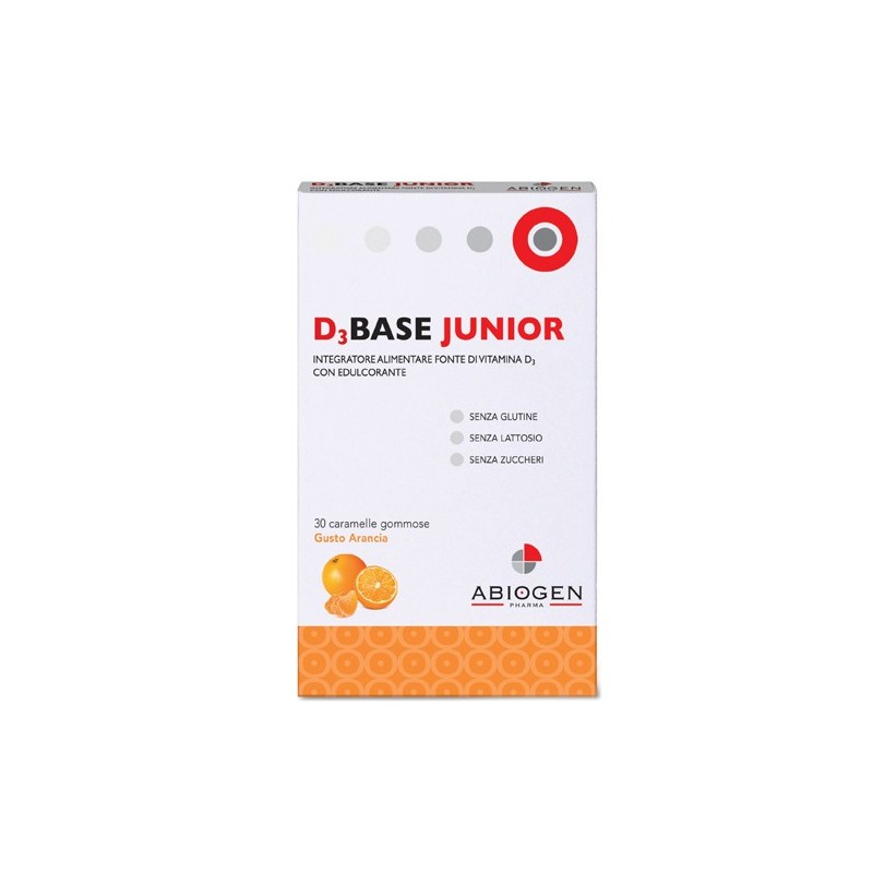 D3Base Junior Integratore Di Vitamine D3 Gusto Arancia 30 Caramelle Gommose - Vitamine e sali minerali - 974889925 - D3Base J...
