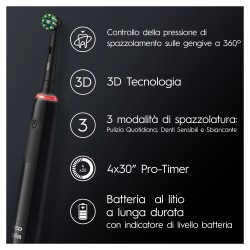Oral-B Spazzolino Elettrico Ricaricabile Nero Pro 3 3000, 1 Custodia Da Viaggio, 2 Refill - Spazzolini elettrici e idropulsor...