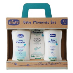 Chicco Baby Moments Set Bagnochiuma Pelli Delicate 200 Ml + Shampoo Pelli Delicate 200 Ml + Pasta Cambio Pelli Delicate 100 M...