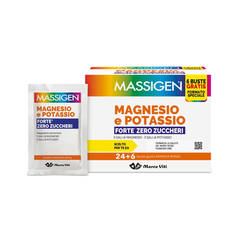 Marco Viti Farmaceutici Massigen Magnesio Potassio Forte Zero Zucchero 24 Bustine + 6 Bustine - Integratori multivitaminici -...