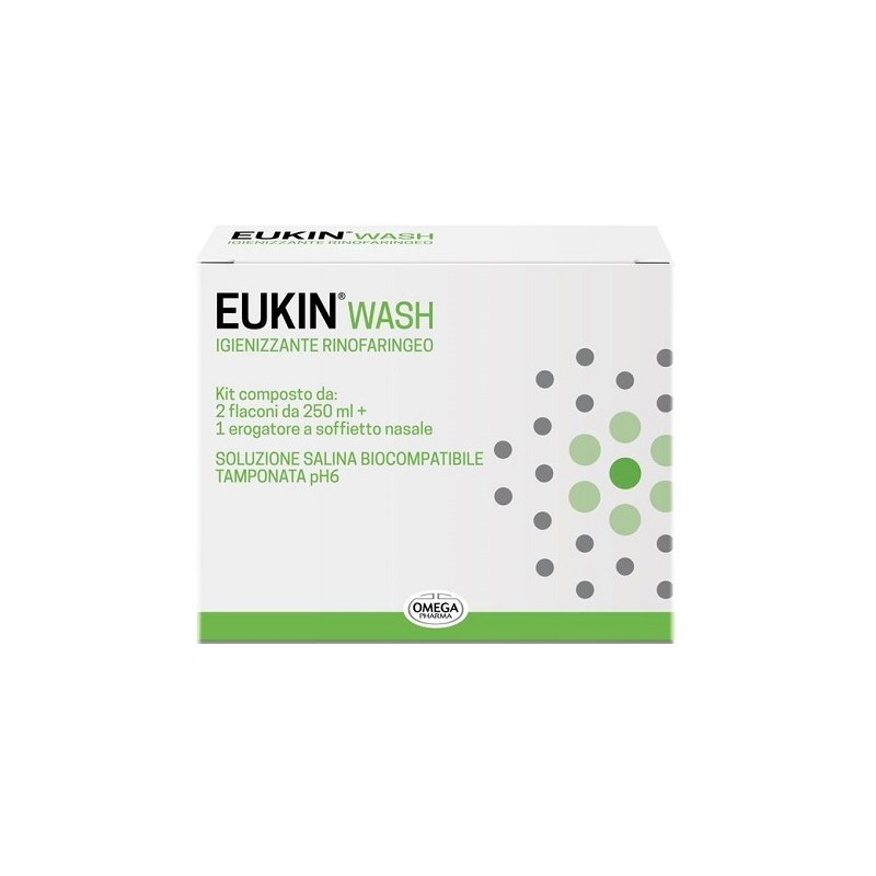 Omega Pharma Eukin Wash Igienizzante Rinofaringeo Kit 2 Flaconi Da 250 Ml + Erogatore A Soffietto Nasale - Prodotti per la cu...