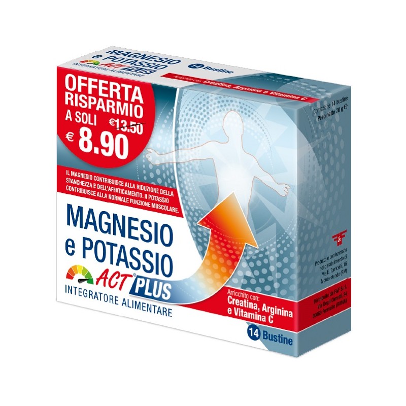 F&f Magnesio E Potassio Act Plus 14 Bustine - Integratori per concentrazione e memoria - 975862905 - F&f - € 6,05