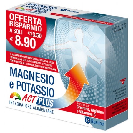 F&f Magnesio E Potassio Act Plus 14 Bustine - Integratori per concentrazione e memoria - 975862905 - F&f - € 6,05