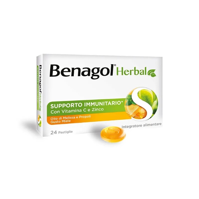 BENAGOL HERBAL MIELE 24 PASTIGLIE - Prodotti fitoterapici per raffreddore, tosse e mal di gola - 983032069 - Benagol - € 6,43