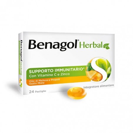 BENAGOL HERBAL MIELE 24 PASTIGLIE - Prodotti fitoterapici per raffreddore, tosse e mal di gola - 983032069 - Benagol - € 6,43