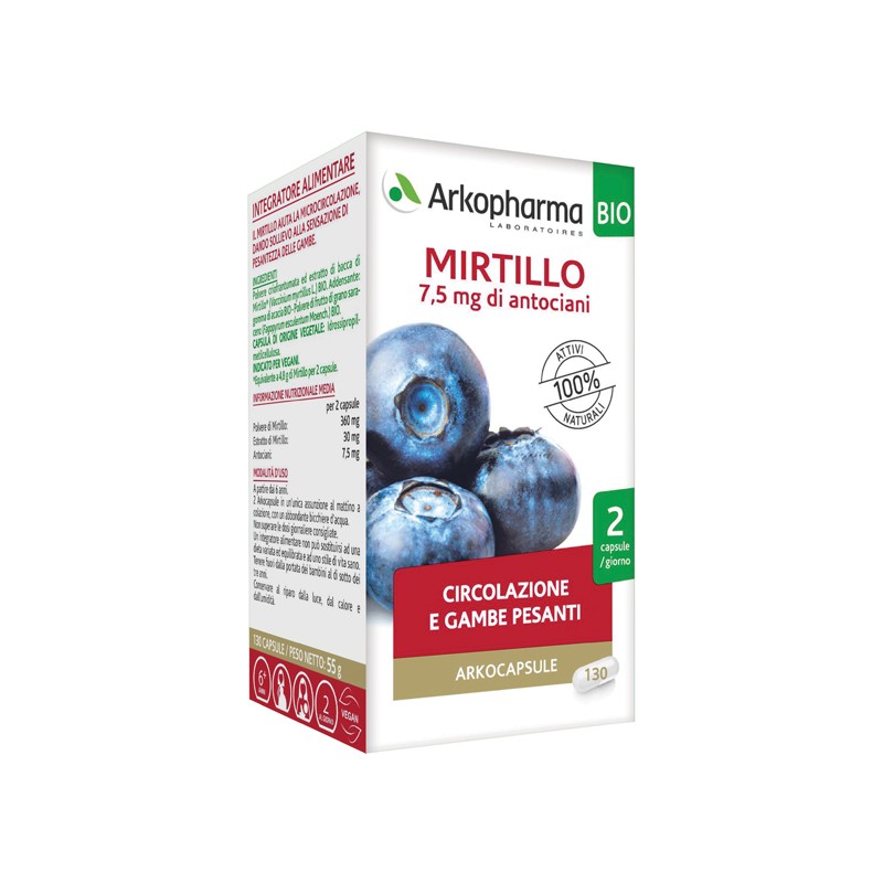 Arkofarm Arko Capsule Mirtillo Bio 130 Capsule - Circolazione e pressione sanguigna - 980542930 - Arkofarm - € 19,30