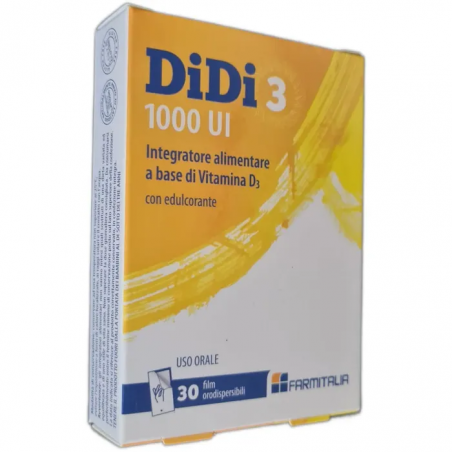 DiDi 3 1000 UI Integratore Vitamina D3 30 Film Orodispersibili Farmitalia - 1 DiDi 3 1000 UI Integratore Vitamina D3 30 Film Orodispersibili Farmitalia - 1