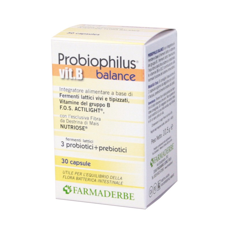 Farmaderbe Probiophilus Vit B Balance 30 Capsule - Integratori di fermenti lattici - 930269535 - Farmaderbe - € 12,19