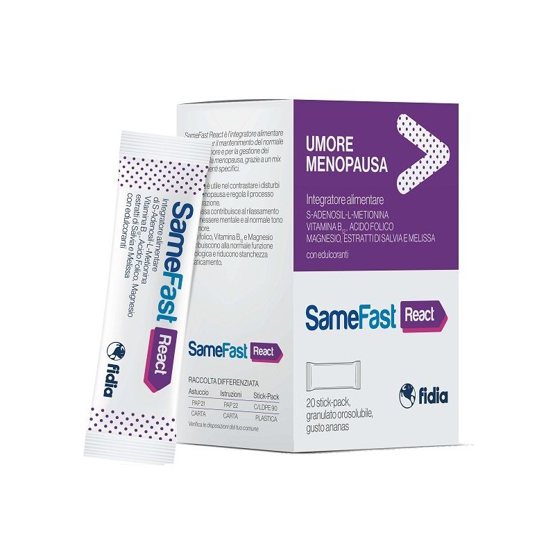 Samefast React Integratore Menopausa Relax E Benessere 20 Stick Pack - Integratori per ciclo mestruale e menopausa - 98373680...