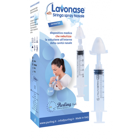 Purling Lavonase Siringa Spray Nasale Non Sterile 5 Ml Luer-lock Con Cappuccio + Ugello Nasale Con Raccordo Luer-lock + Perfo...