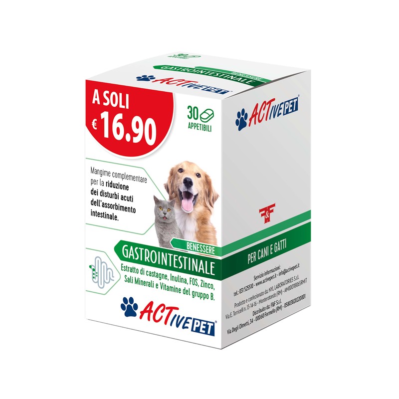 F&f Active Pet Benessere Gastrointestinale 30 Compresse Appetibili - Veterinaria - 984499285 - F&f - € 16,90