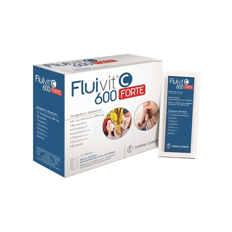 Farmac-zabban Fluivit C 600 Forte 14 Bustine - Integratori per apparato respiratorio - 986179493 - Farmac-Zabban - € 8,04